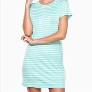 Sail to Sable Green White Nautical Stripe T-Shirt Dress M EUC